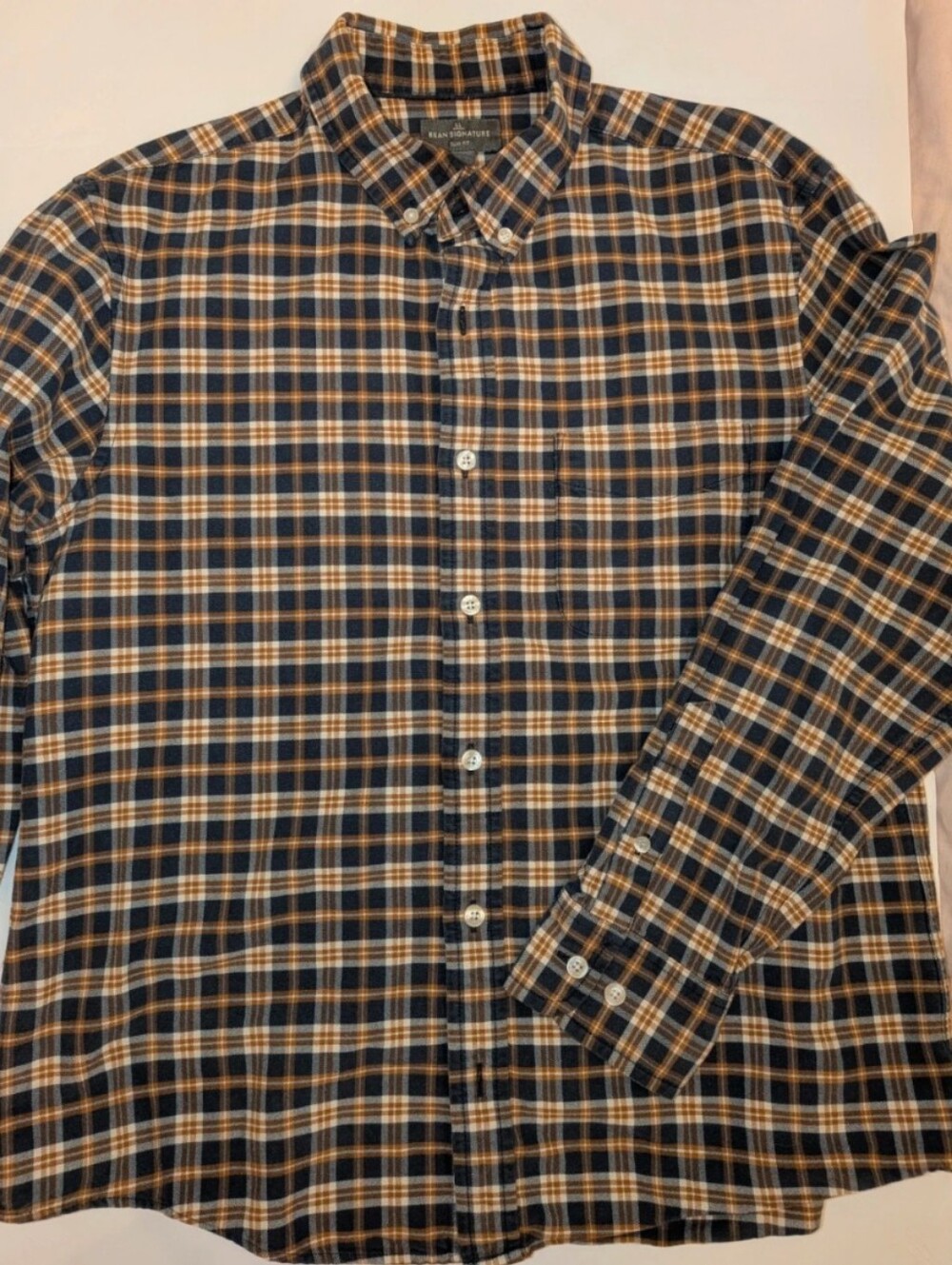 L.L. Bean Signature Flannel Shirt Slim Fit Casual Orange Plaid Gorpcore Sz Med